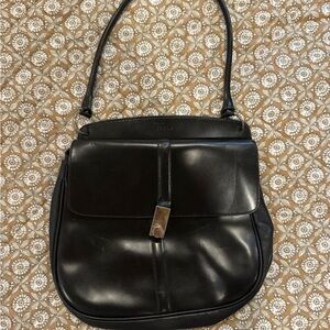 Vintage Furla Black Leather Handbag with Silver Accent